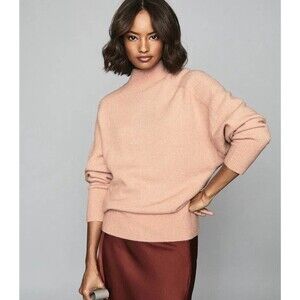 Reiss Women’s Sam Roll Neck Jumper Sweater Large Pink Nude Peach Wool Blend